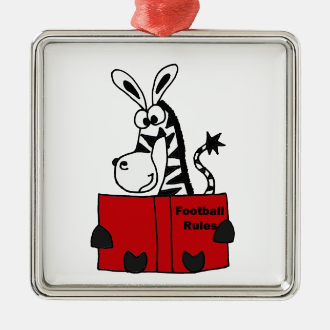 Lustiger Zebra-Lesefußball ordnet Buch an Silbernes Ornament (Vorne)