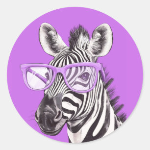 Lustiger Zebra-Rundsticker mit lila Brille Runder Aufkleber