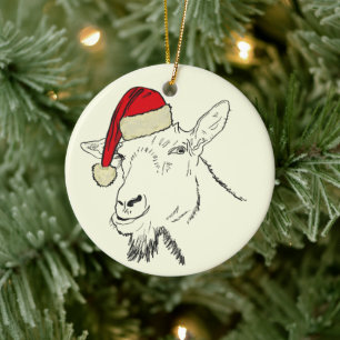 Lustiger Ziegen-Weihnachtsmann Keramik Ornament