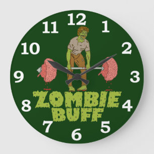 Lustiger Zombie-Büffelleder-Gewichts-Heber Große Wanduhr