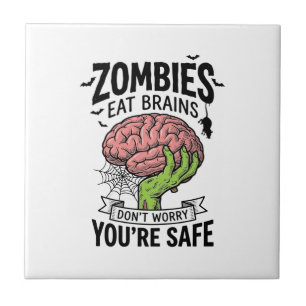 Lustiger Zombie Isst Gehirne Du Bist Sicher Hallow Fliese