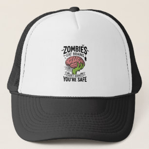 Lustiger Zombie isst Gehirne Du bist sicher Hallow Truckerkappe