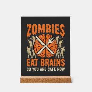 Lustiger Zombie isst Gehirne Halloween-Vektordesig Acrylschild