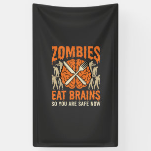 Lustiger Zombie isst Gehirne Halloween-Vektordesig Banner