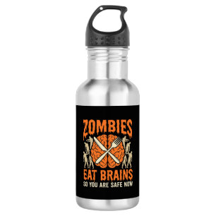 Lustiger Zombie isst Gehirne Halloween-Vektordesig Edelstahlflasche