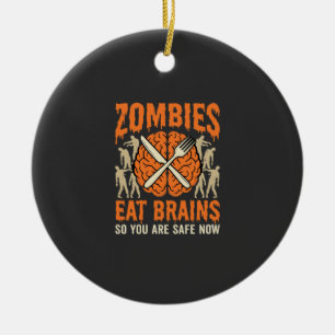 Lustiger Zombie isst Gehirne Halloween-Vektordesig Keramik Ornament