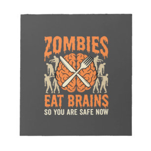 Lustiger Zombie isst Gehirne Halloween-Vektordesig Notizblock
