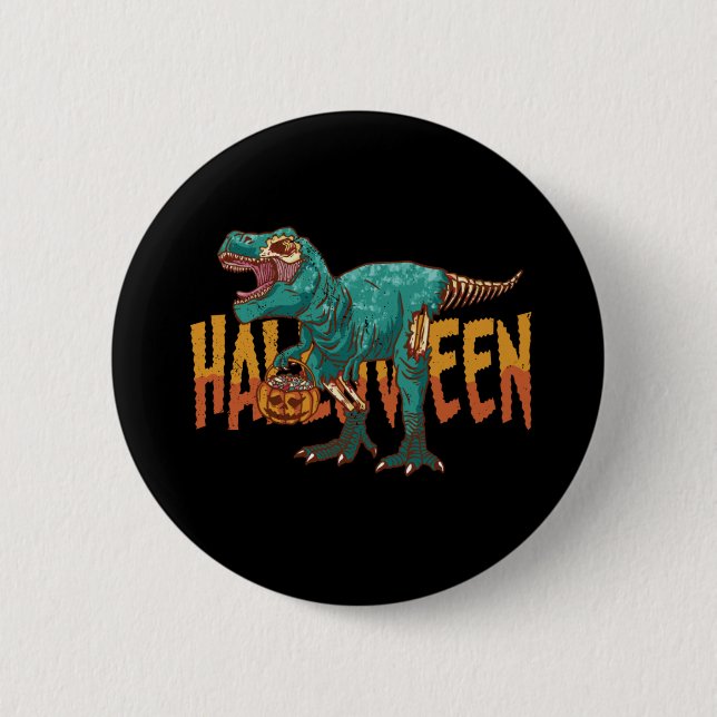 Lustiger Zombie T Rex - Halloween Kostüm Button (Vorderseite)