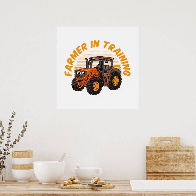 Lustiger zukünftiger Bauer in Ausbildung Traktor L Poster (Küche)