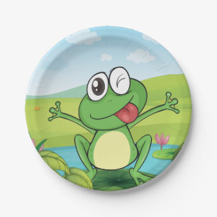 Lustiger zwinkernden Frosch auf Seerosenblatt Teic Pappteller