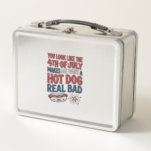 Lustiges 4. Juli Hot Dog patriotisches Shirtsdesig Metall Brotdose