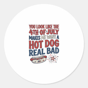 Lustiges 4. Juli Hot Dog patriotisches Shirtsdesig Runder Aufkleber
