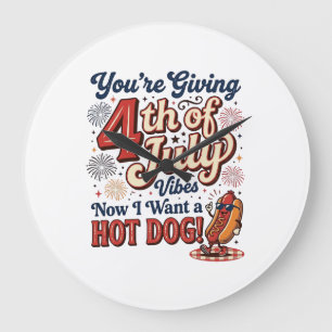 Lustiges 4. Juli Hot Dog Vintage-Shirt-Design_1 Große Wanduhr