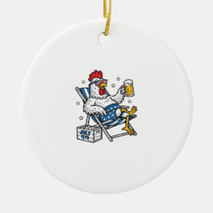 Lustiges 4. Juli Huhn Bier Patriotisches Hemd Desi Keramik Ornament