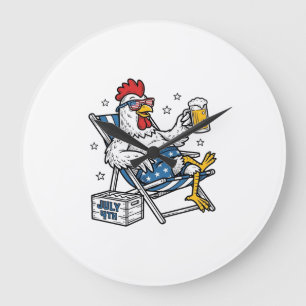 Lustiges 4. Juli Huhn Bier Patriotisches Shirt-Des Große Wanduhr