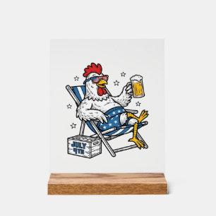 Lustiges 4. Juli Huhn Bier Patriotisches T-Shirt D Acrylschild
