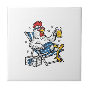 Lustiges 4. Juli Huhn Bier Patriotisches T-Shirt D Fliese
