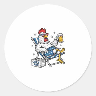 Lustiges 4. Juli Huhn Bier Patriotisches T-Shirt D Runder Aufkleber