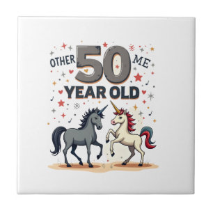 Lustiges 50. Geburtstags-Einhorn-Pferd Vintage-Gra Fliese
