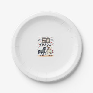 Lustiges 50. Geburtstags-Einhorn-Pferd Vintage-Gra Pappteller