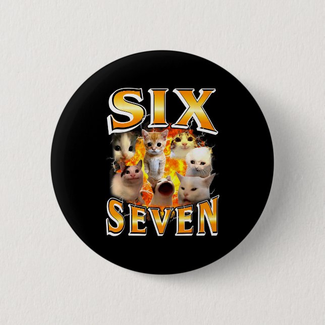 Lustiges 67 Meme Six Seven Katzen Meme Lustiges Bo Button (Vorderseite)