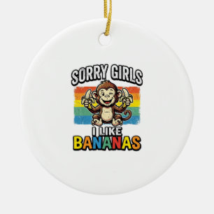 Lustiges Affen-Banane-Vintage-Stich-Shirt-Design Keramik Ornament