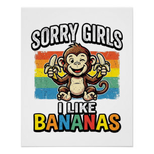 Lustiges Affen-Banane-Vintage-Stich-Shirt-Design Poster
