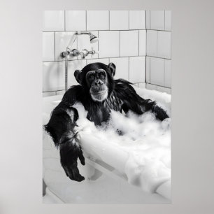 Lustiges Affen-Schaumbad-Druckset Skurril Badezimm Poster