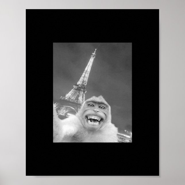Lustiges Affen-Selfie Eiffelturm in Paris Männer F Poster (Vorne)
