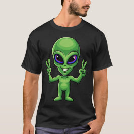 Lustiges Alien-Friedenssymbol Lächeln Humor Süßes  T-Shirt