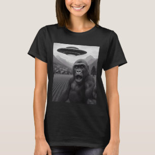 Lustiges Alien-UFO-Gorilla-Entführungs-Selfie T-Shirt