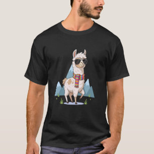 Lustiges Alpaka Lama mit Sonnenbrille und Schal T-Shirt