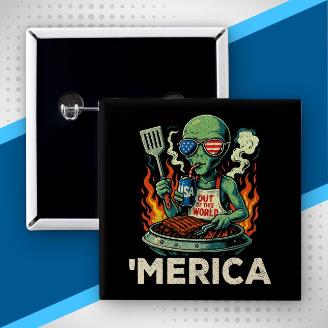 Lustiges Amerika Alien BBQ Grillen Patriotisch Ret Button (Von Creator hochgeladen)