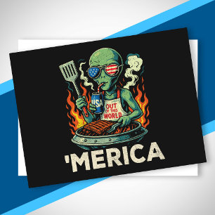 Lustiges Amerika Alien BBQ Grillen Patriotisch Ret Feiertagspostkarte