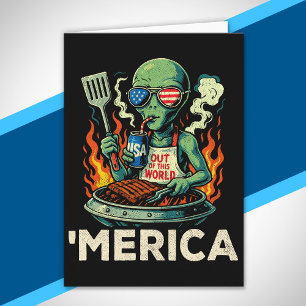 Lustiges Amerika Alien BBQ Grillen Patriotisch Ret Karte