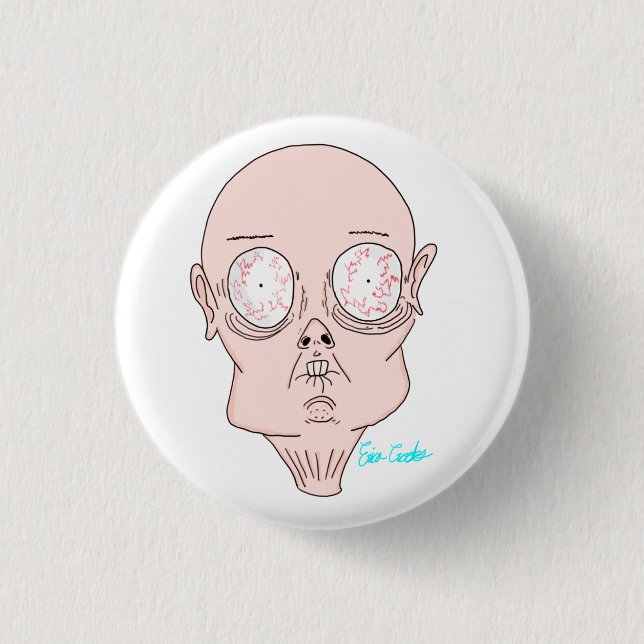 Lustiges, ängstliches Cartoon-Gesicht Button (Vorderseite)