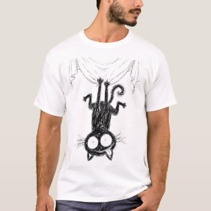 Lustiges auf dem Kopf stehendes schwarzes Katzen-S T-Shirt