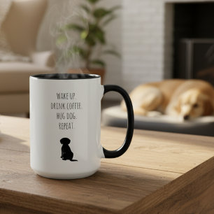 Lustiges Aufwachen Trinke Kaffee Umarme Hund Mama Tasse
