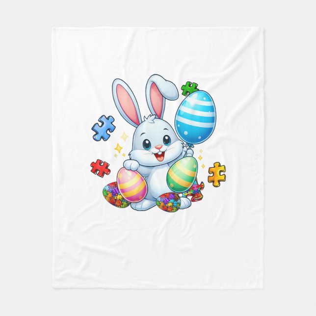 Lustiges Autismus-Bewusstsein-Puzzle-Osterhase-Eie Fleecedecke (Vorderseite)