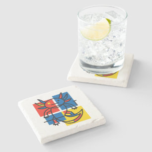 Lustiges Axolotl-Piet-Mondrian-Abstraktkunst-Muste Steinuntersetzer
