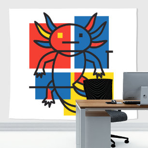 Lustiges Axolotl-Piet-Mondrian-Abstraktkunst-Muste Wandteppich