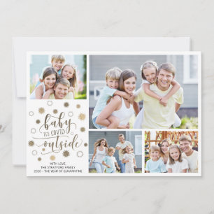 Lustiges BABY ES IST COVID DRAUSSEN 4 Fotos Gold Feiertagskarte