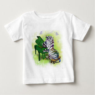 Lustiges Baby-T-Shirt mit Zebrapiano-Spieler Baby T-shirt