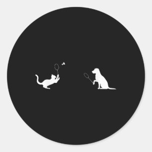 Lustiges Badminton-Katze-und-Hund-Design-Bekleidun Runder Aufkleber