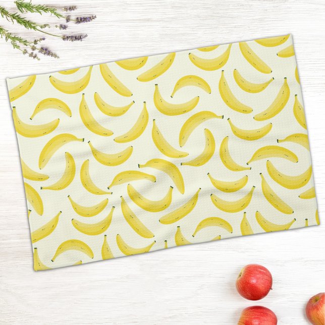 Lustiges Bananenmuster Geschirrtuch (Fun banana pattern yellow and cream kitchen tea towel )