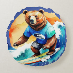 Lustiges Bär-Surf-T-Shirt Rundes Kissen