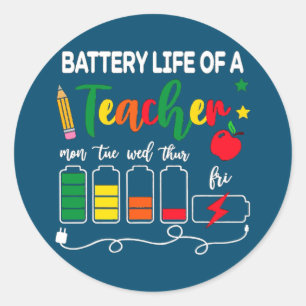 Lustiges Batterie Leben eines Lehrers Mo bis Fr Zu Runder Aufkleber