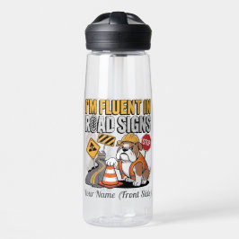 Lustiges Baustellen Bulldog Cartoon Verkehrsschild Trinkflasche