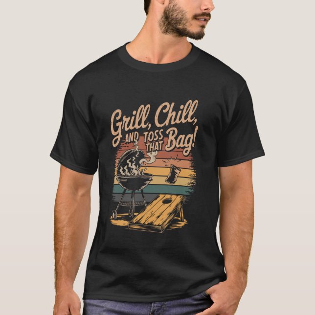 Lustiges BBQ Bier Cornhole T-Shirt (Vorderseite)