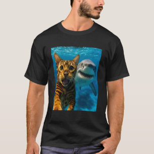 Lustiges Bengal-Katzen-Selfie mit Hai-Ozeanliebhab T-Shirt